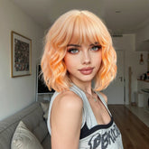 Peach Orange Wavy Bob Wig - MARKETPLACE | Ginger, Fringe, Synthetic Hair | Milk & Honey Wigs