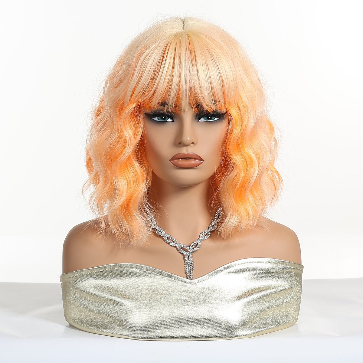 Peach Orange Wavy Bob Wig - MARKETPLACE | Ginger, Fringe, Synthetic Hair | Milk &amp; Honey Wigs