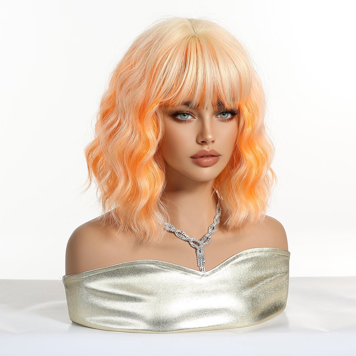 Peach Orange Wavy Bob Wig - MARKETPLACE | Ginger, Fringe, Synthetic Hair | Milk &amp; Honey Wigs
