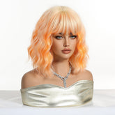 Peach Orange Wavy Bob Wig - MARKETPLACE | Ginger, Fringe, Synthetic Hair | Milk & Honey Wigs