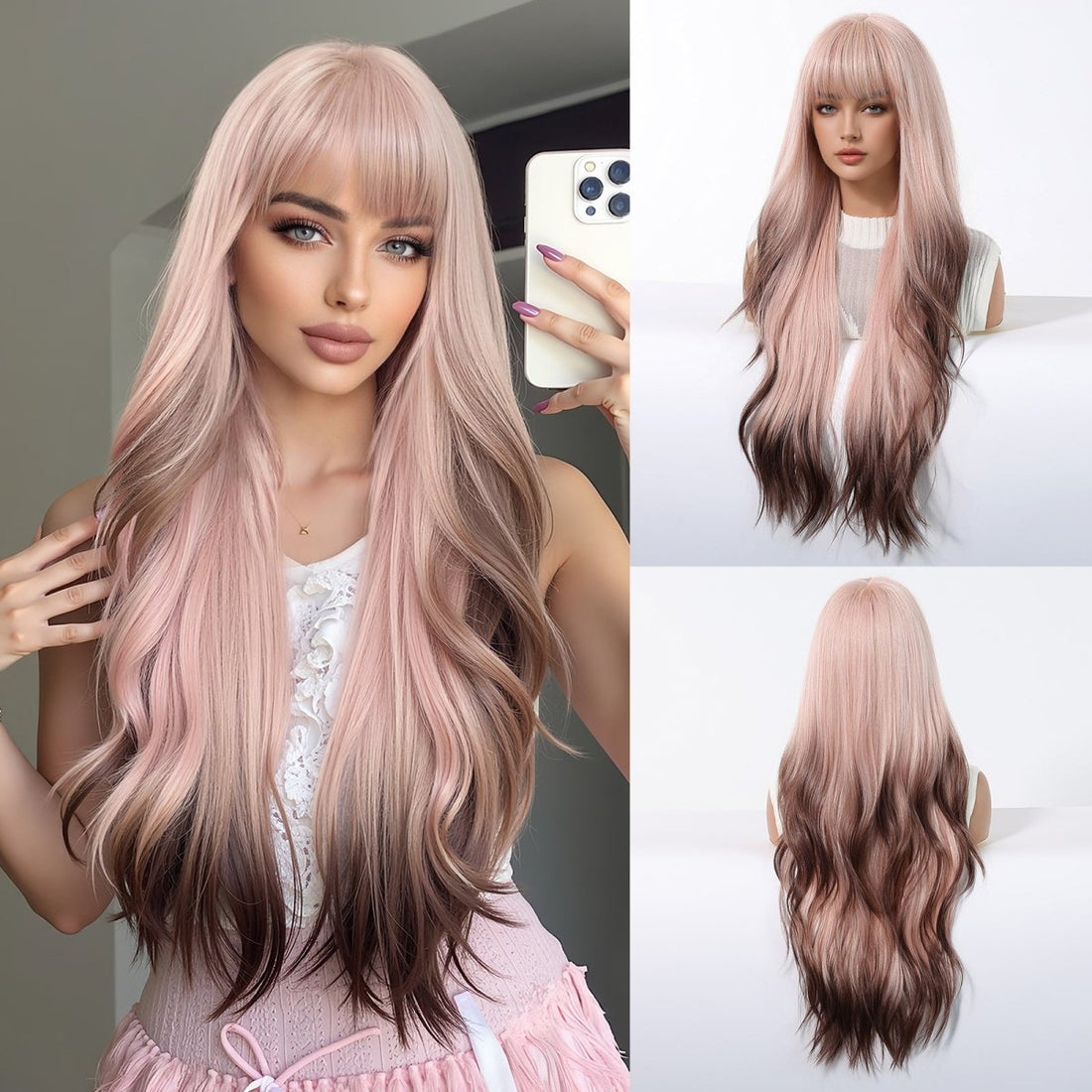 Pink Ombre Long Wavy Wig - MARKETPLACE | Pink, Fringe, Synthetic Hair | Milk &amp; Honey Wigs
