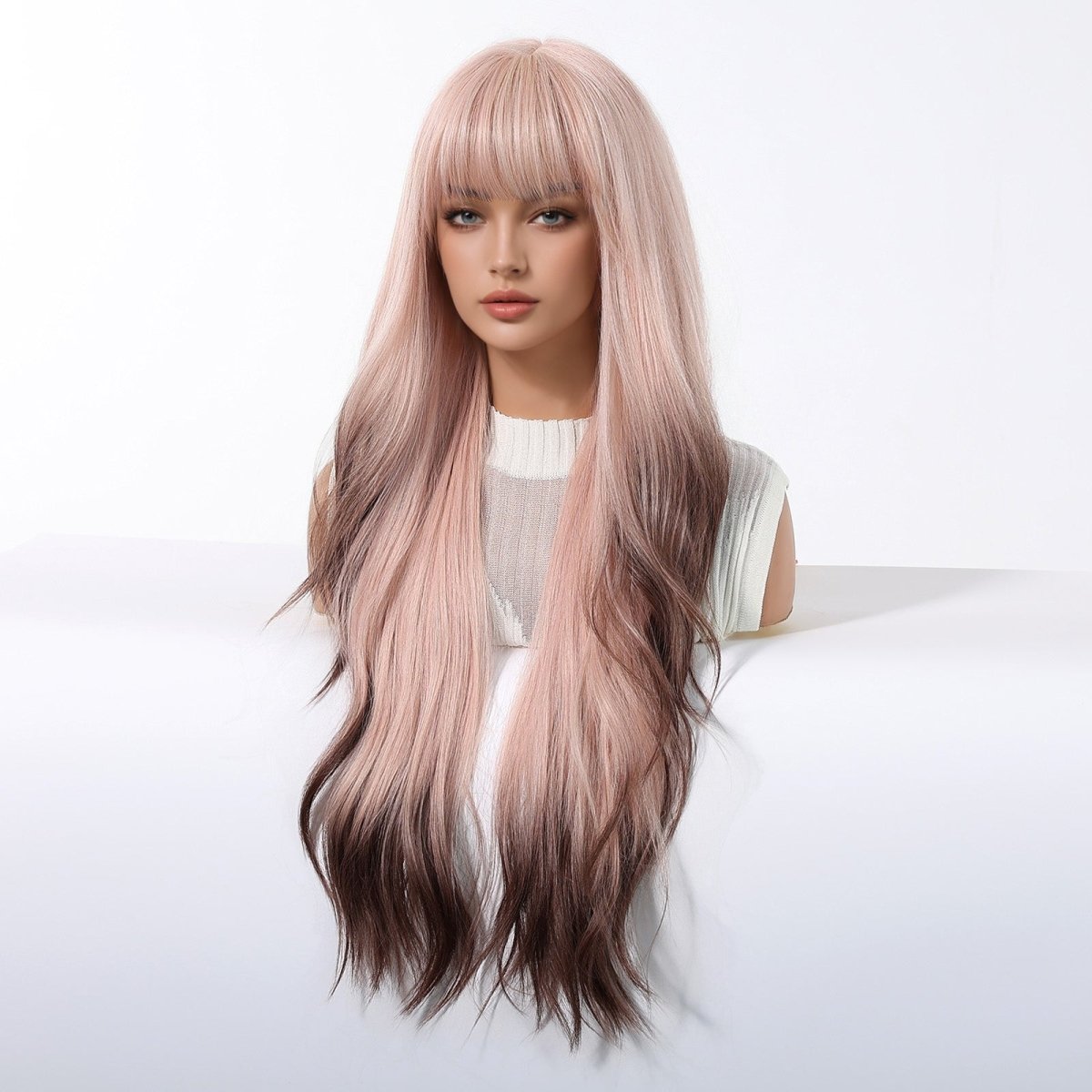Pink Ombre Long Wavy Wig - MARKETPLACE | Pink, Fringe, Synthetic Hair | Milk &amp; Honey Wigs