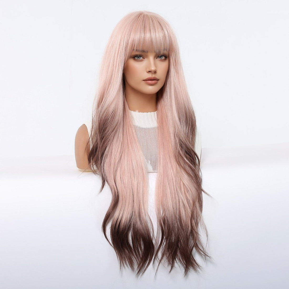 Pink Ombre Long Wavy Wig - MARKETPLACE | Pink, Fringe, Synthetic Hair | Milk &amp; Honey Wigs