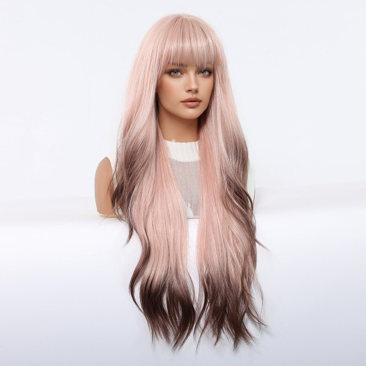 Pink Ombre Long Wavy Wig - MARKETPLACE | Pink, Fringe, Synthetic Hair | Milk &amp; Honey Wigs