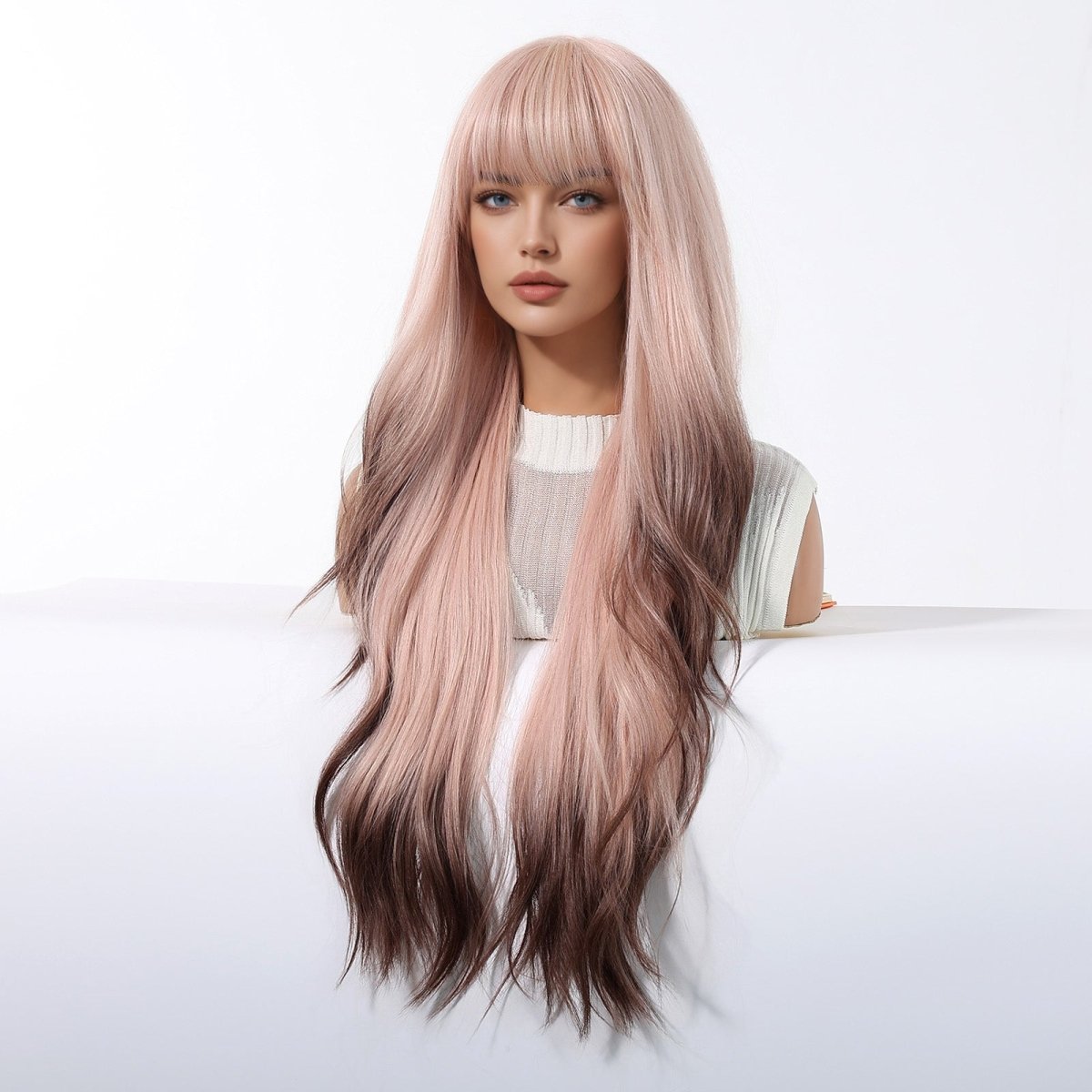 Pink Ombre Long Wavy Wig - MARKETPLACE | Pink, Fringe, Synthetic Hair | Milk &amp; Honey Wigs