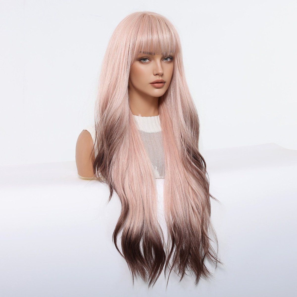 Pink Ombre Long Wavy Wig - MARKETPLACE | Pink, Fringe, Synthetic Hair | Milk &amp; Honey Wigs