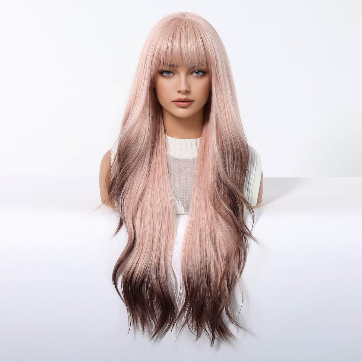 Pink Ombre Long Wavy Wig - MARKETPLACE | Pink, Fringe, Synthetic Hair | Milk &amp; Honey Wigs