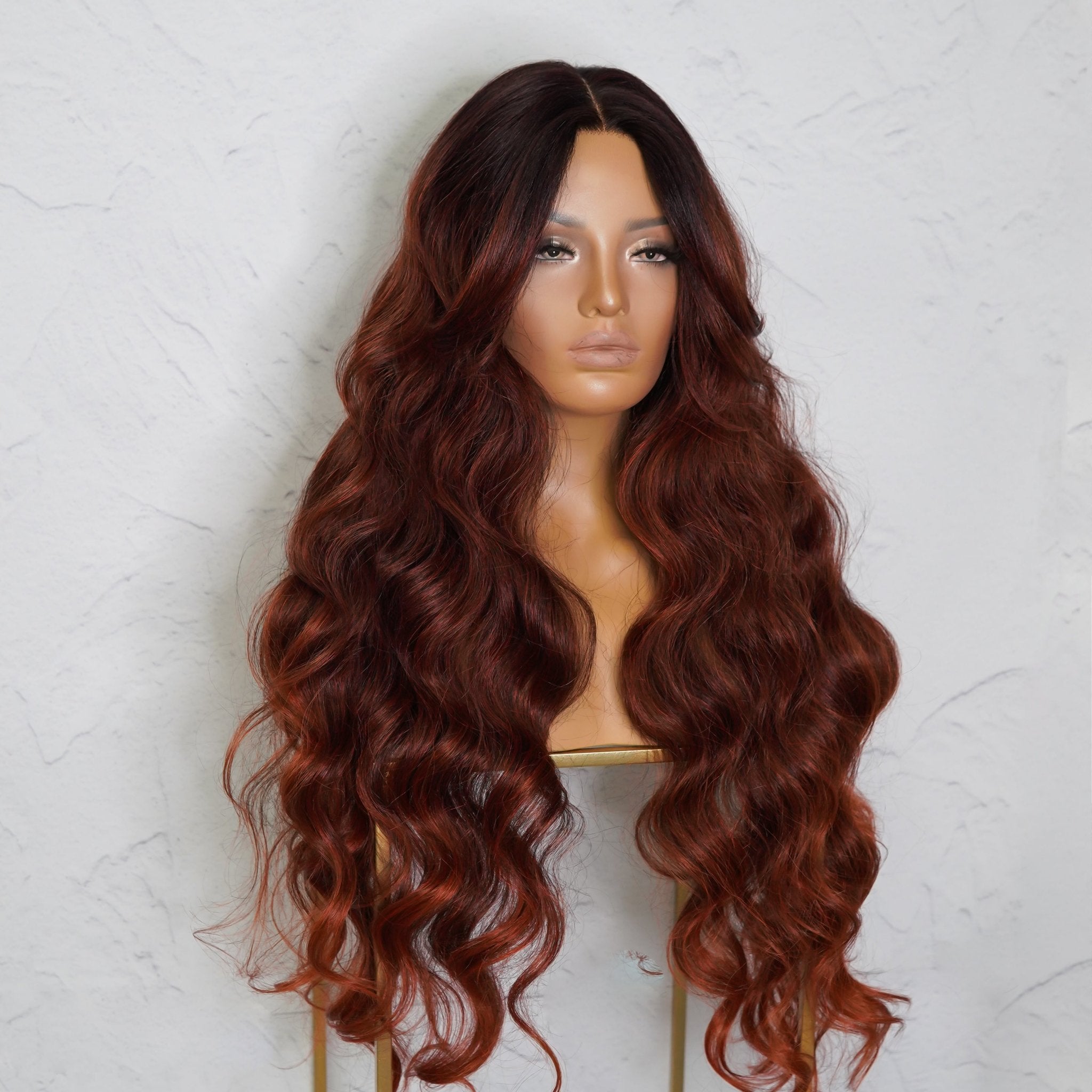PIPER - Burgundy - Lace Front Wig | Red, 28 Inch+, T-Part Lace Front, Synthetic Hair | Milk &amp; Honey Wigs