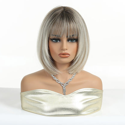 Platinum blonde synthetic bob fringe wig | Milk &amp; Honey Wigs
