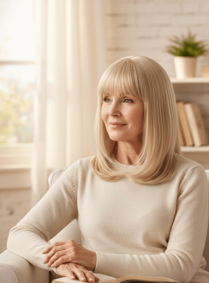 Platinum Blonde Bob with Full Bangs Wig - MARKETPLACE | Blonde, Fringe, Synthetic Hair | Milk &amp; Honey Wigs