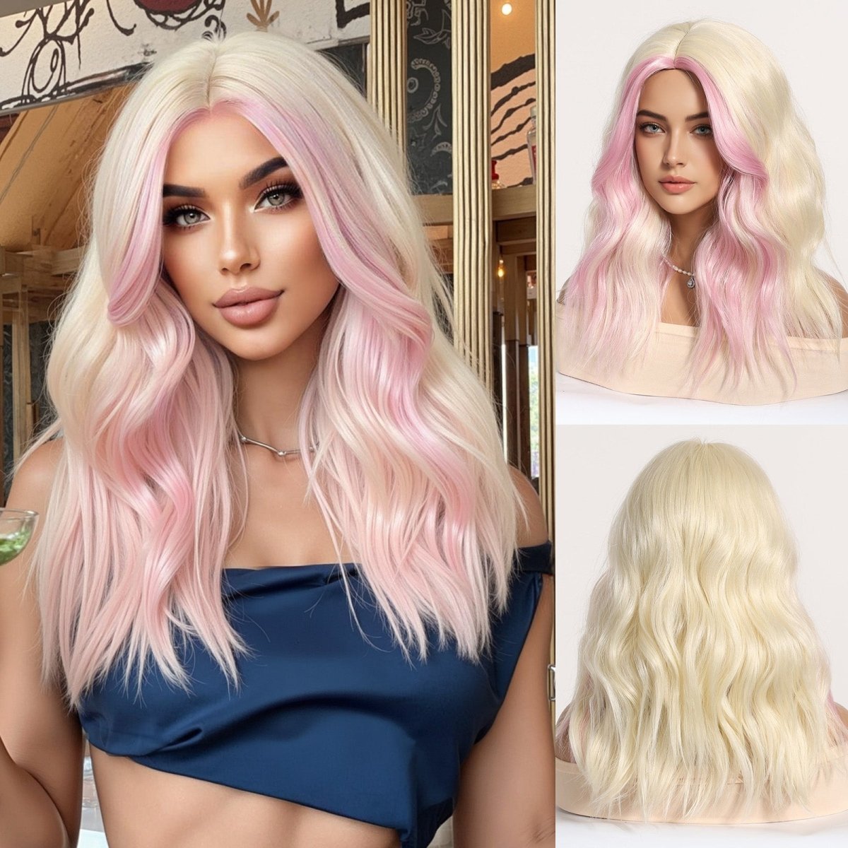 Platinum Blonde with Pastel Pink Highlights Wig - MARKETPLACE | Pink, Fringe, Synthetic Hair | Milk &amp; Honey Wigs