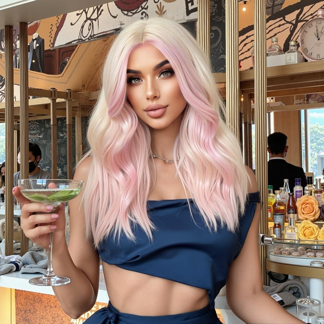 Platinum Blonde with Pastel Pink Highlights Wig - MARKETPLACE | Pink, Fringe, Synthetic Hair | Milk &amp; Honey Wigs