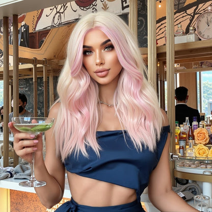 Platinum Blonde Pastel Pink Highlights Wig platinum blonde pastel pink synthetic lace front wig | Milk &amp; Honey Wigs