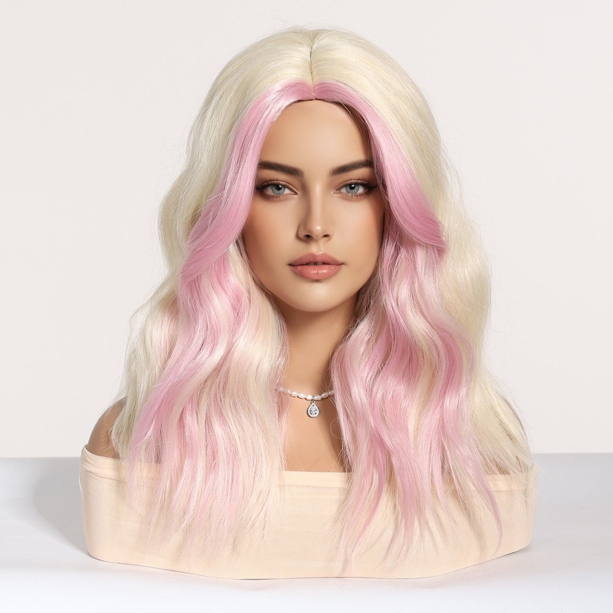 Platinum Blonde with Pastel Pink Highlights Wig - MARKETPLACE | Pink, Fringe, Synthetic Hair | Milk &amp; Honey Wigs