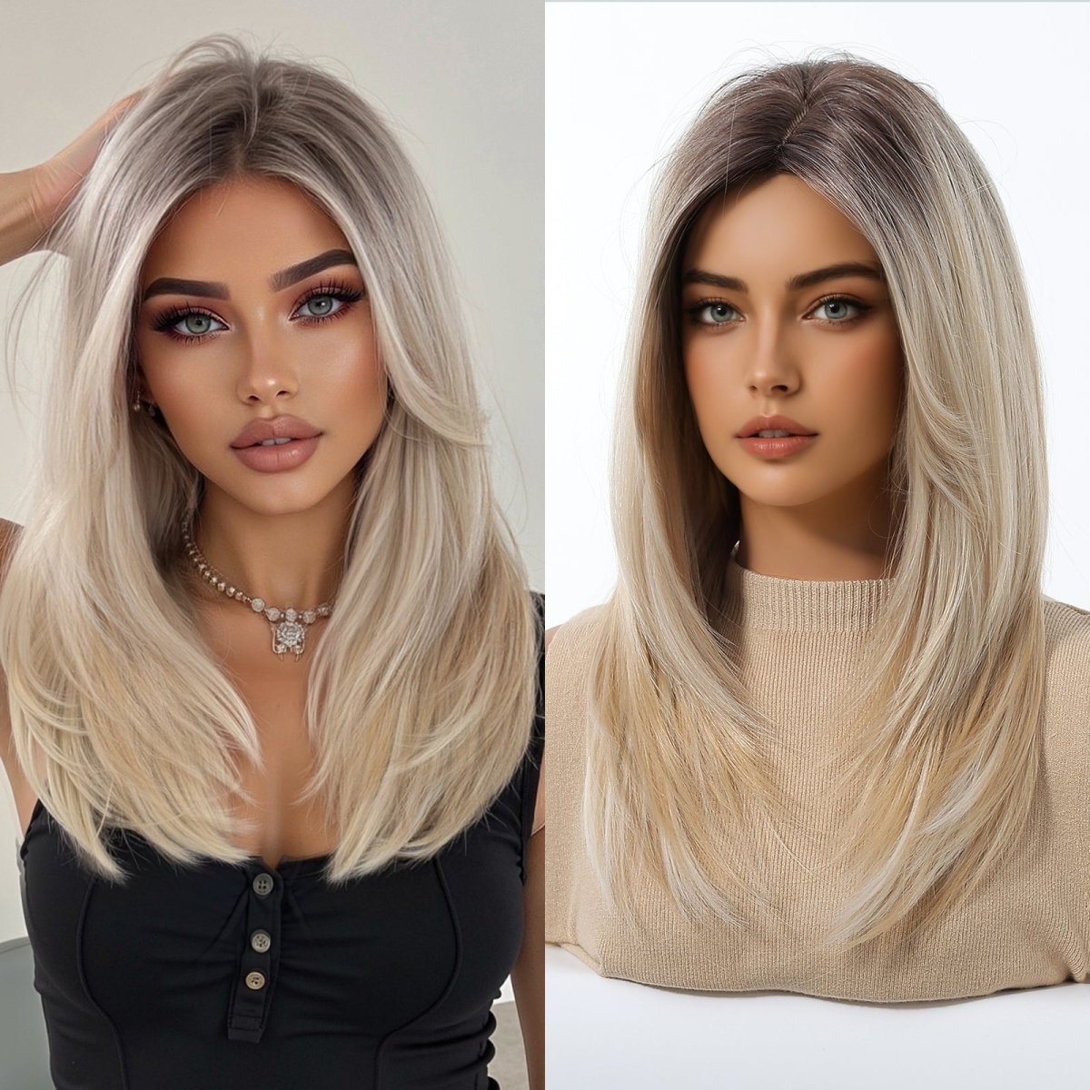 Platinum Blonde with Shadow Roots  Wig - MARKETPLACE | Blonde, Fringe, Synthetic Hair | Milk &amp; Honey Wigs