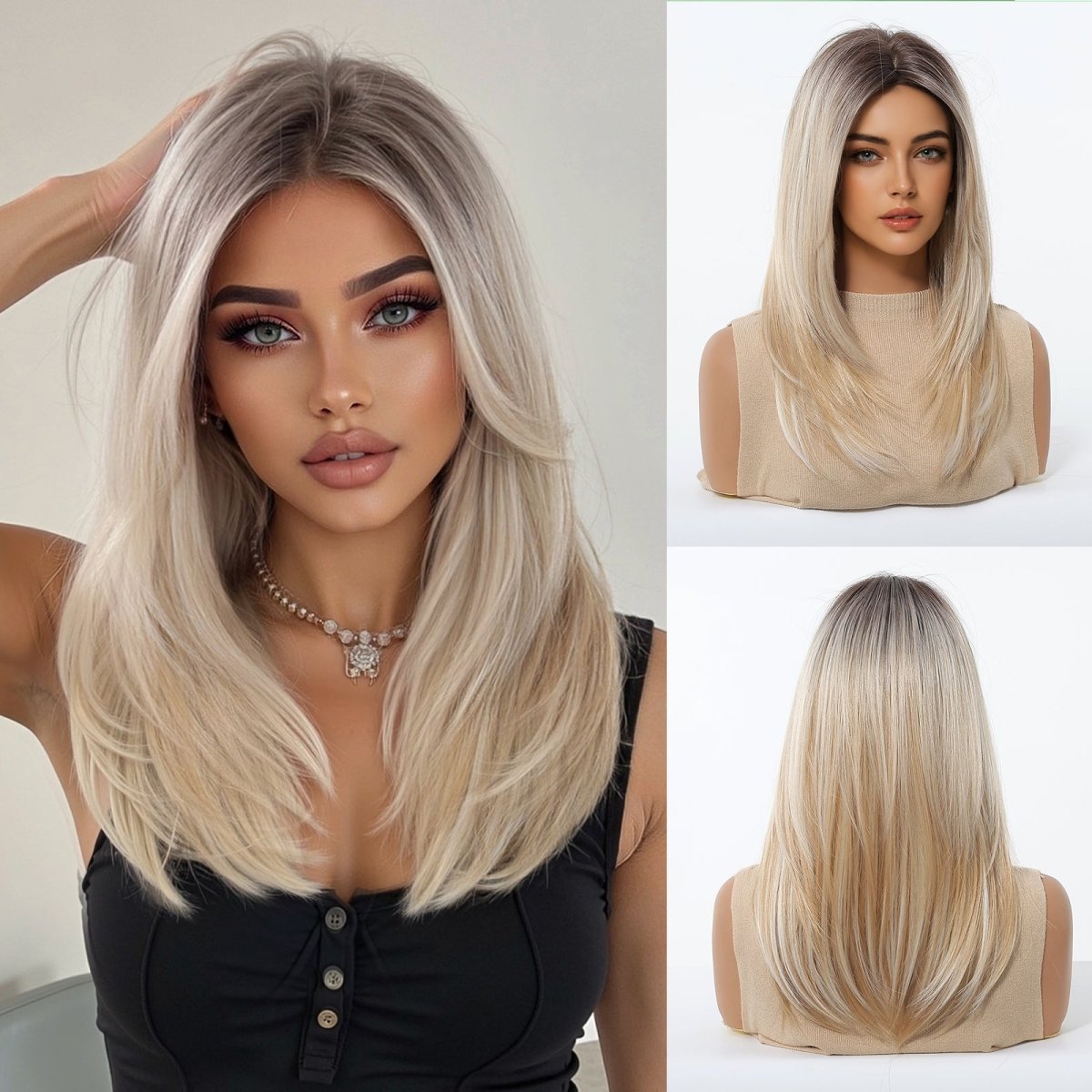 Platinum Blonde with Shadow Roots  Wig - MARKETPLACE | Blonde, Fringe, Synthetic Hair | Milk &amp; Honey Wigs