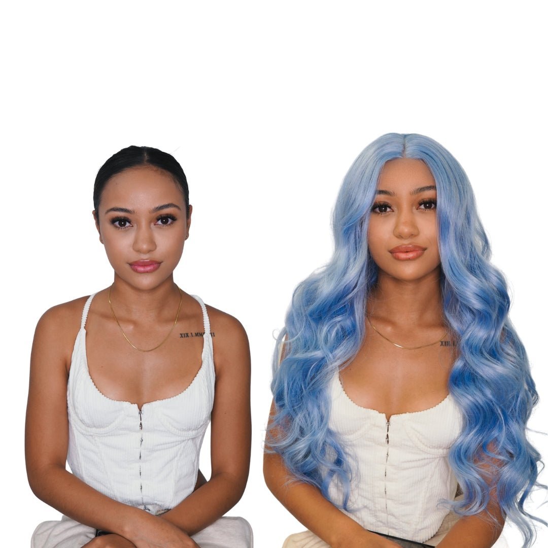 POLLY - Blue - Lace Front Wig | Blue, 28 Inch+, T-Part Lace Front, Synthetic Hair | Milk &amp; Honey Wigs