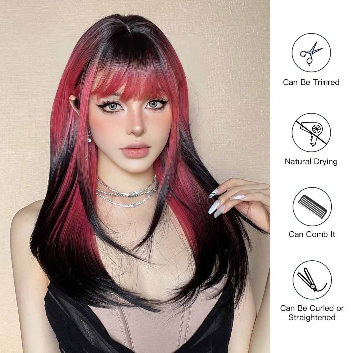 Red and Black Highlight Wig - MARKETPLACE | Red, Fringe, Synthetic Hair | Milk &amp; Honey Wigs