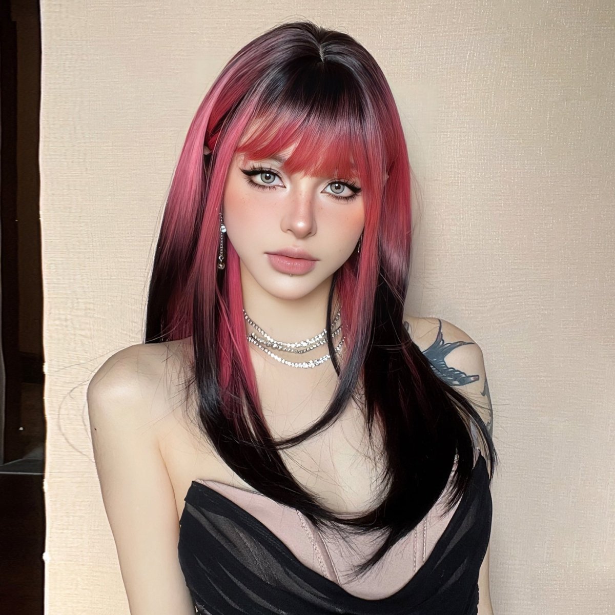 Red and Black Highlight Wig - MARKETPLACE | Red, Fringe, Synthetic Hair | Milk &amp; Honey Wigs