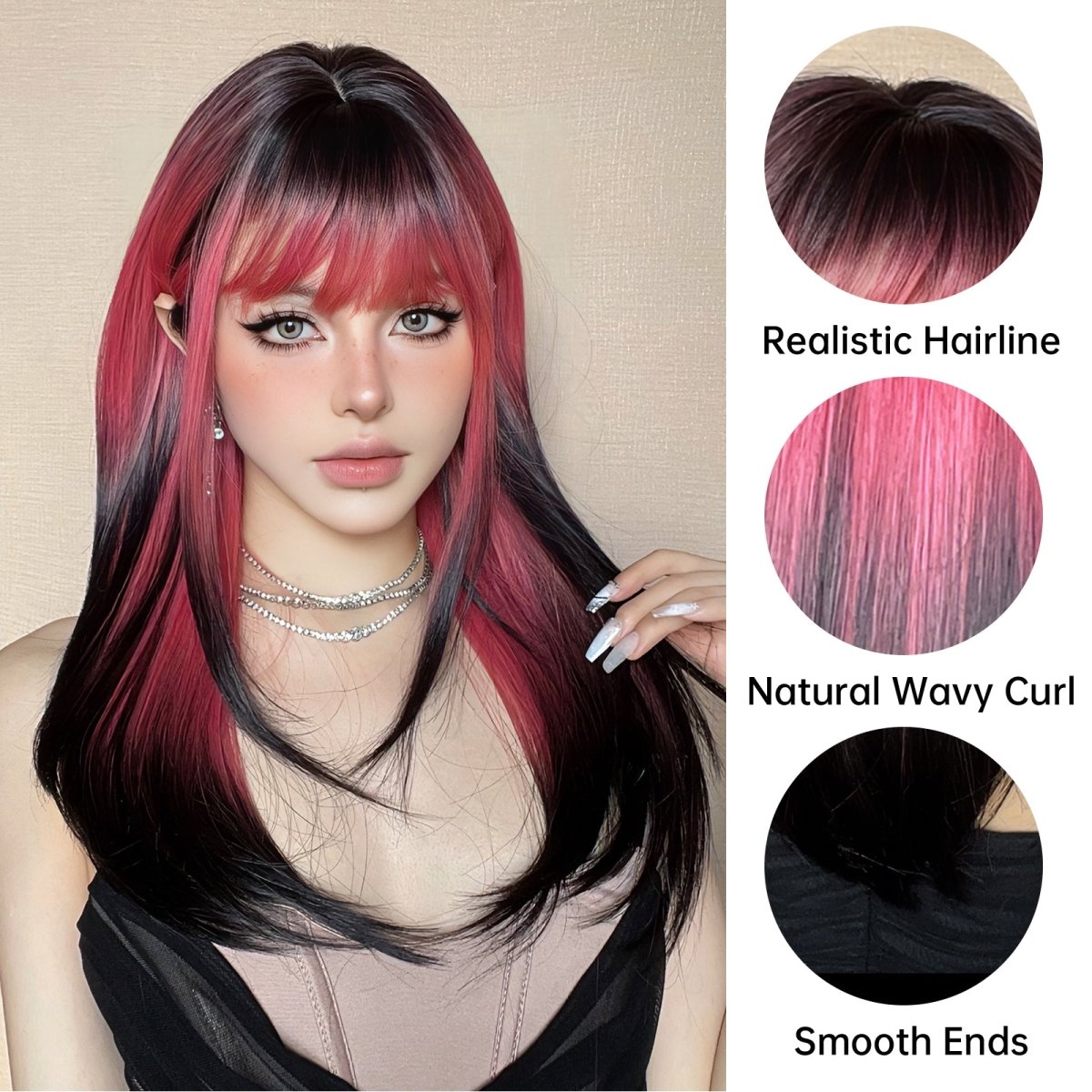 Red and Black Highlight Wig - MARKETPLACE | Red, Fringe, Synthetic Hair | Milk &amp; Honey Wigs