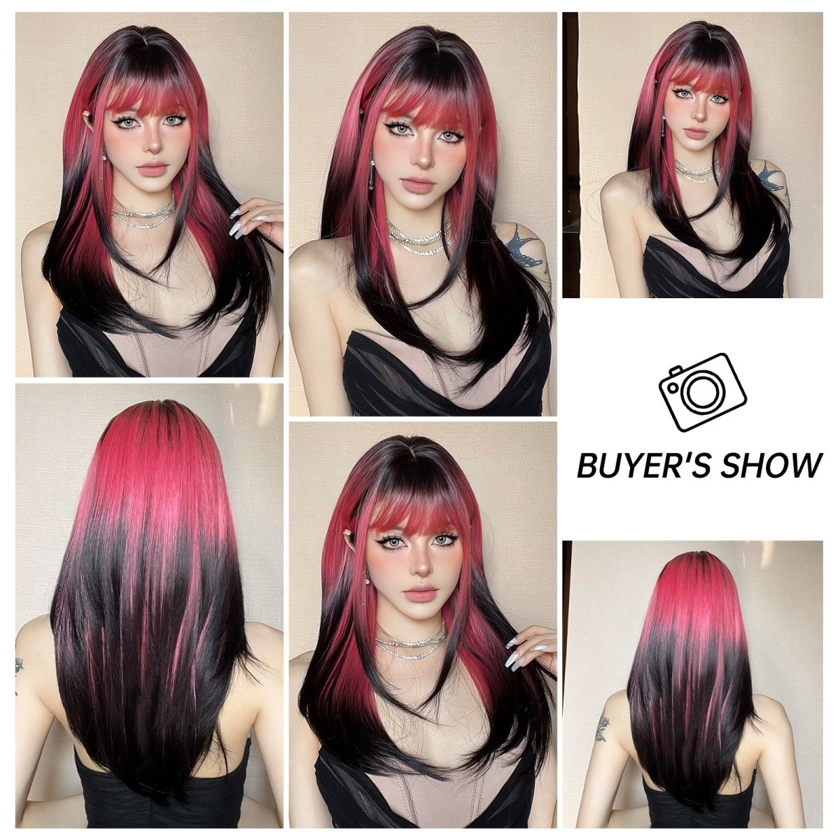 Red and Black Highlight Wig - MARKETPLACE | Red, Fringe, Synthetic Hair | Milk &amp; Honey Wigs