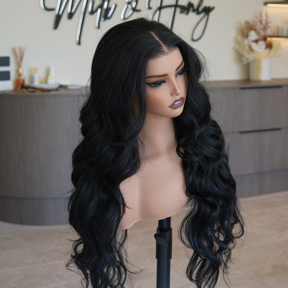 ROBBIE - Natural Black - Lace Front Wig | Black, 26 Inch, 13x4 Lace Front, Synthetic Hair | Milk &amp; Honey Wigs