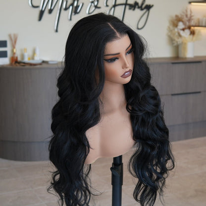 ROBBIE - Natural Black - Lace Front Wig | Black, 26 Inch, 13x4 Lace Front, Synthetic Hair | Milk &amp; Honey Wigs