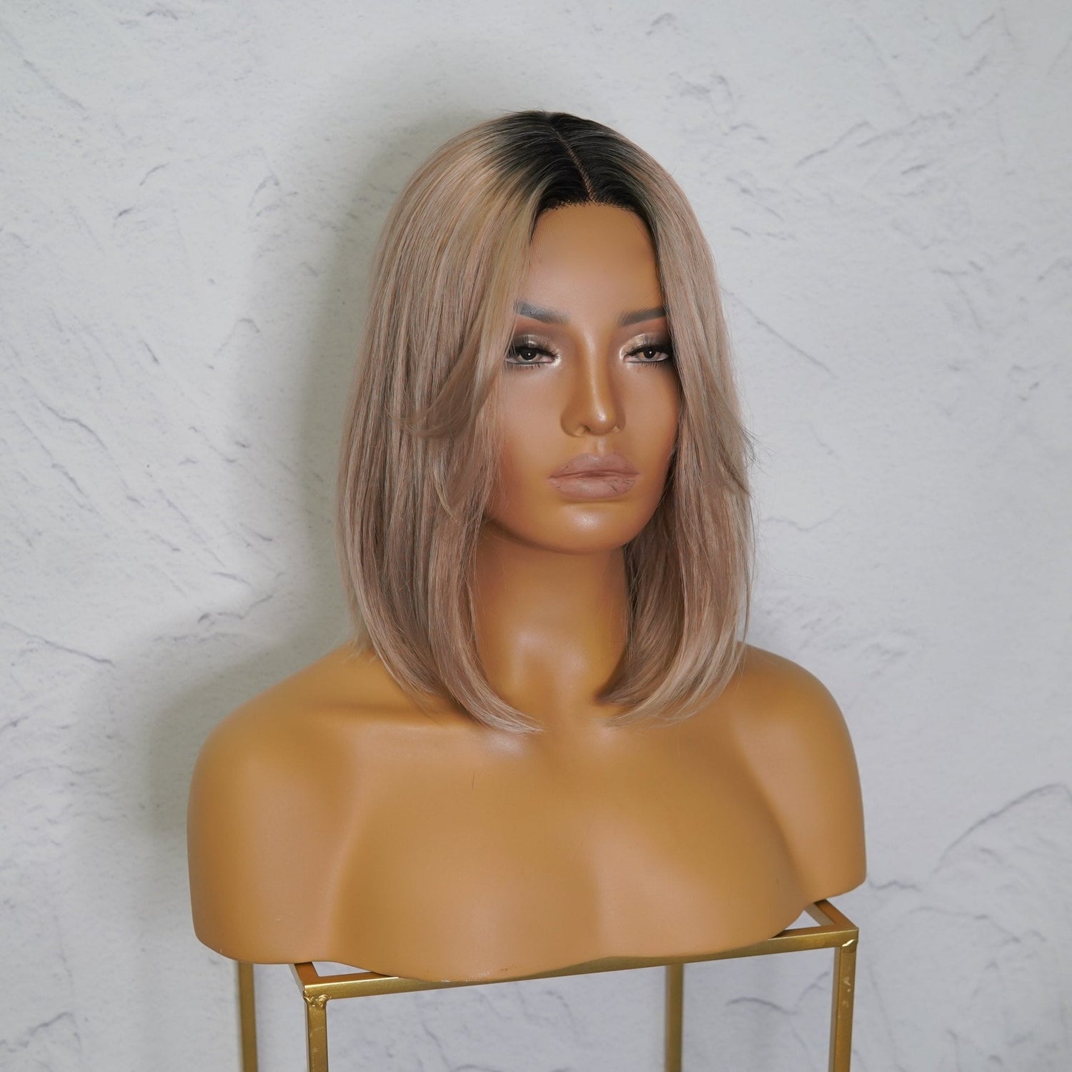 SABRINA - Caramel Blonde - Lace Front Wig | Blonde, 14 Inch, T-Part Lace Front, Synthetic Hair | Milk &amp; Honey Wigs