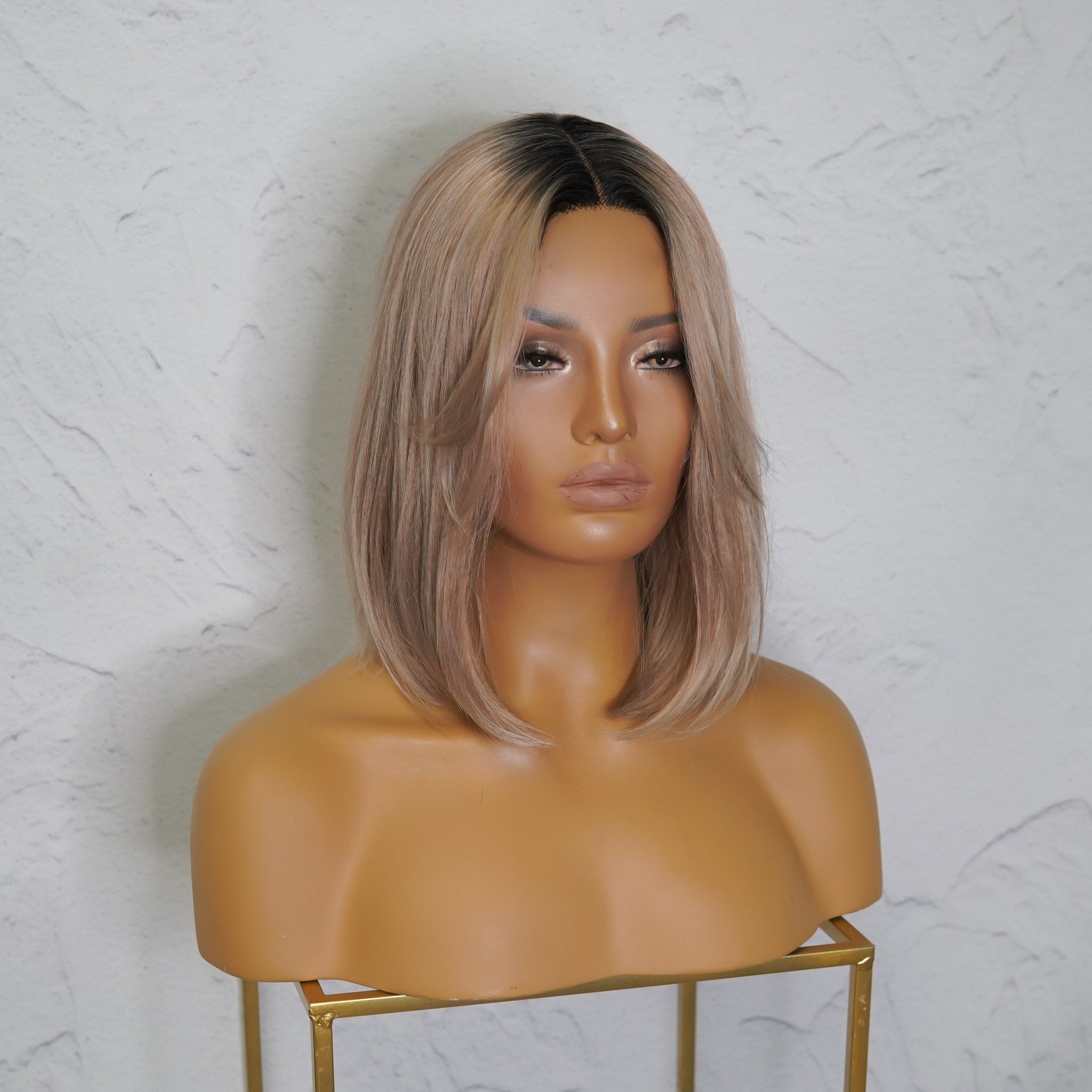 SABRINA - Caramel Blonde - Lace Front Wig | Blonde, 14 Inch, T-Part Lace Front, Synthetic Hair | Milk &amp; Honey Wigs