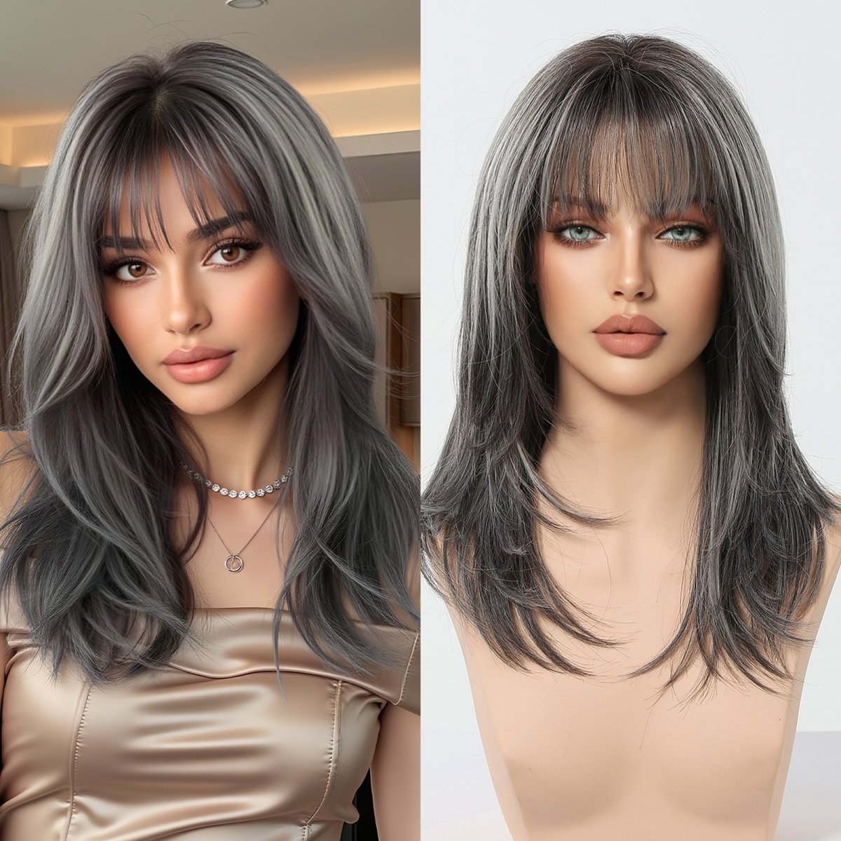 Salt and Pepper Layered Wig - MARKETPLACE | Grey, Fringe, Synthetic Hair | Milk &amp; Honey Wigs
