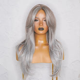 SELENE - Ash Grey ( Salt & Pepper ) - Lace Front Wig | Grey, 22 Inch, T-Part Lace Front, Synthetic Hair | Milk & Honey Wigs