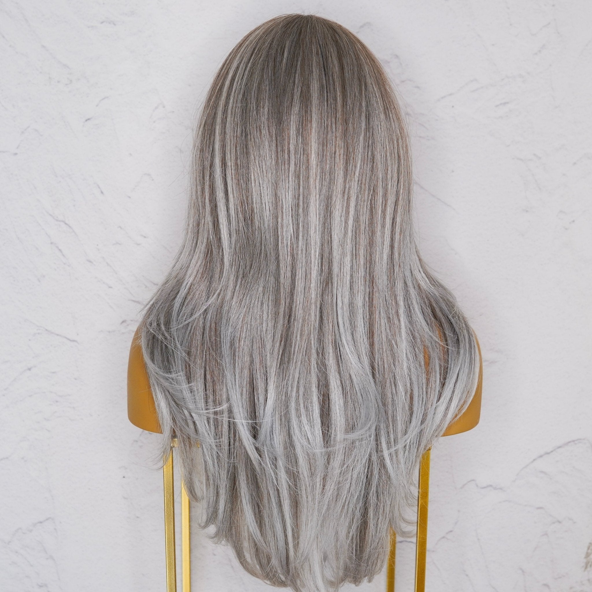 SELENE - Ash Grey ( Salt &amp; Pepper ) - Lace Front Wig | Grey, 22 Inch, T-Part Lace Front, Synthetic Hair | Milk &amp; Honey Wigs