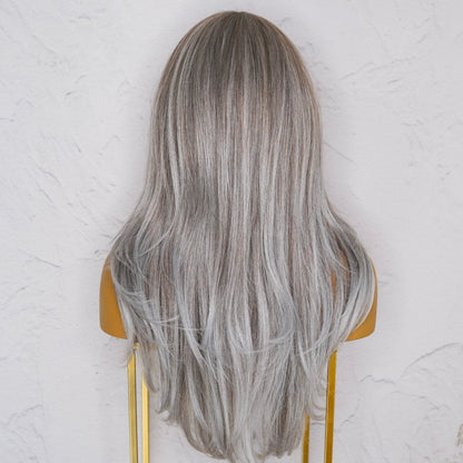 SELENE ash grey salt and pepper synthetic straight lace front wig | Milk &amp; Honey Wigs