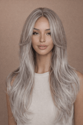 SELENE - Ash Grey ( Salt & Pepper ) - Lace Front Wig | Grey, 22 Inch, T-Part Lace Front, Synthetic Hair | Milk & Honey Wigs
