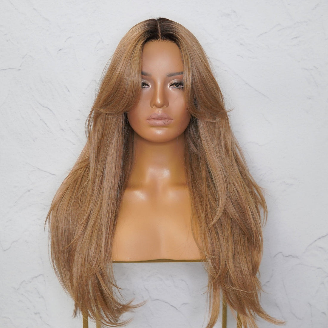 SELENE - Caramel - Lace Front Wig | Brown, 22 Inch, T-Part Lace Front, Synthetic Hair | Milk &amp; Honey Wigs