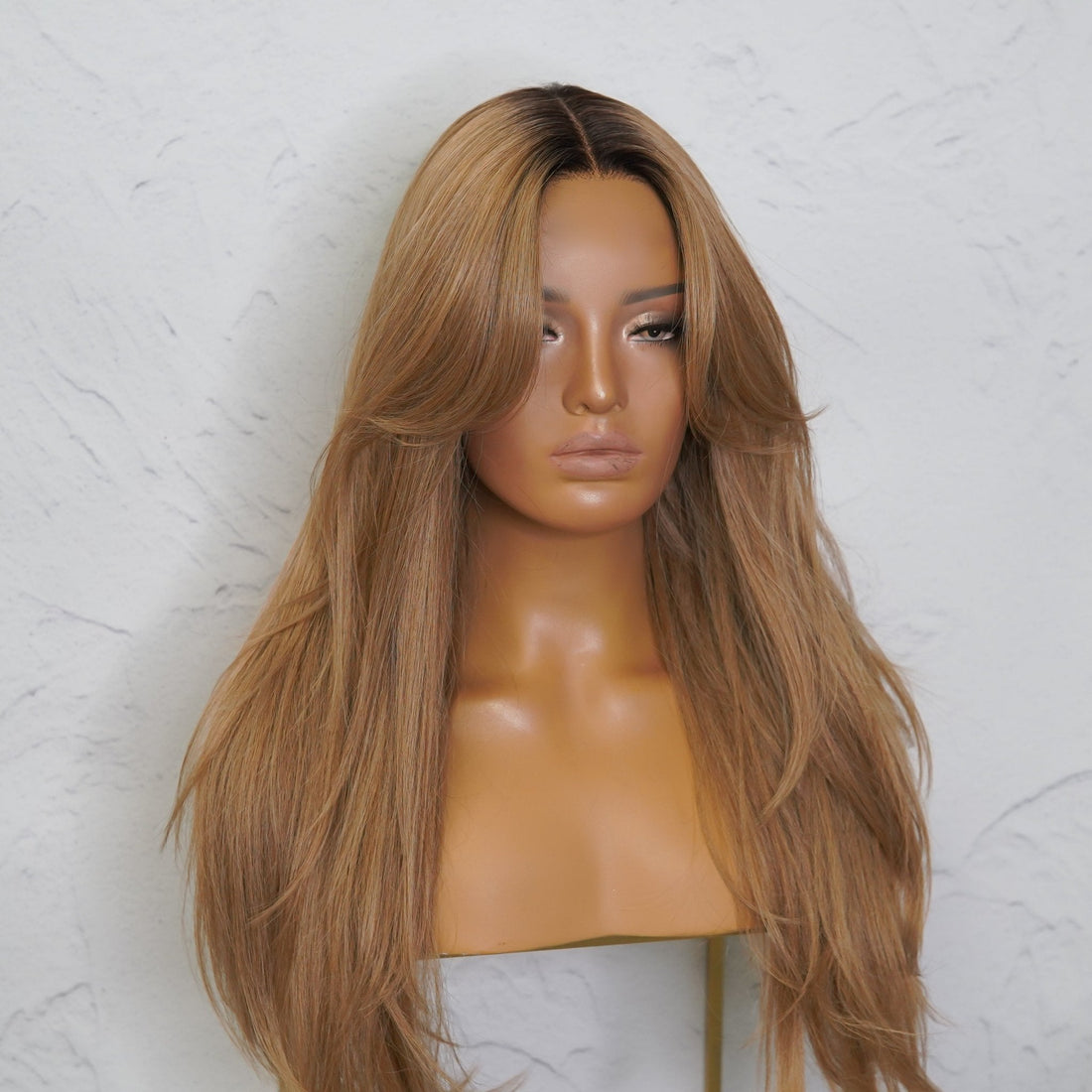SELENE - Caramel - Lace Front Wig | Brown, 22 Inch, T-Part Lace Front, Synthetic Hair | Milk &amp; Honey Wigs