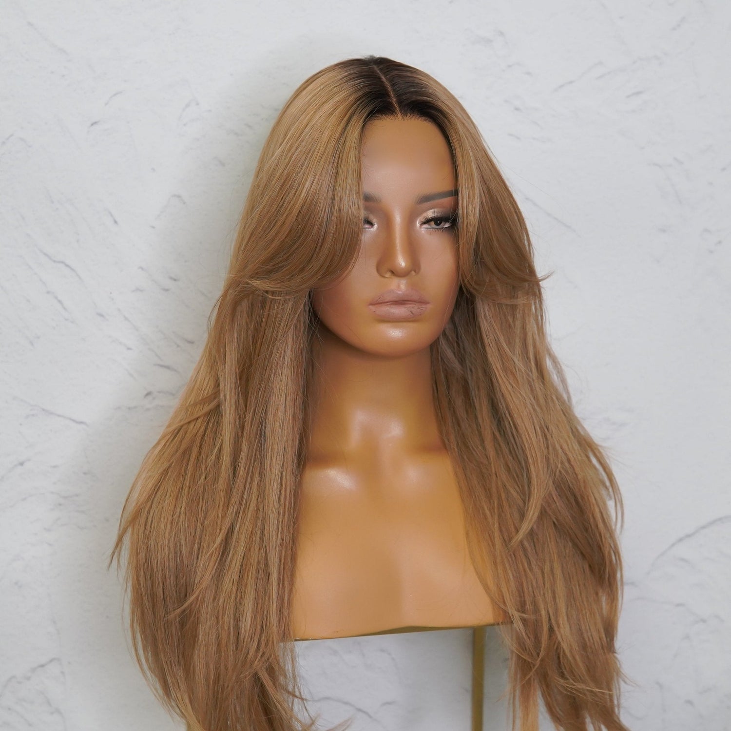 SELENE - Caramel - Lace Front Wig | Brown, 22 Inch, T-Part Lace Front, Synthetic Hair | Milk &amp; Honey Wigs