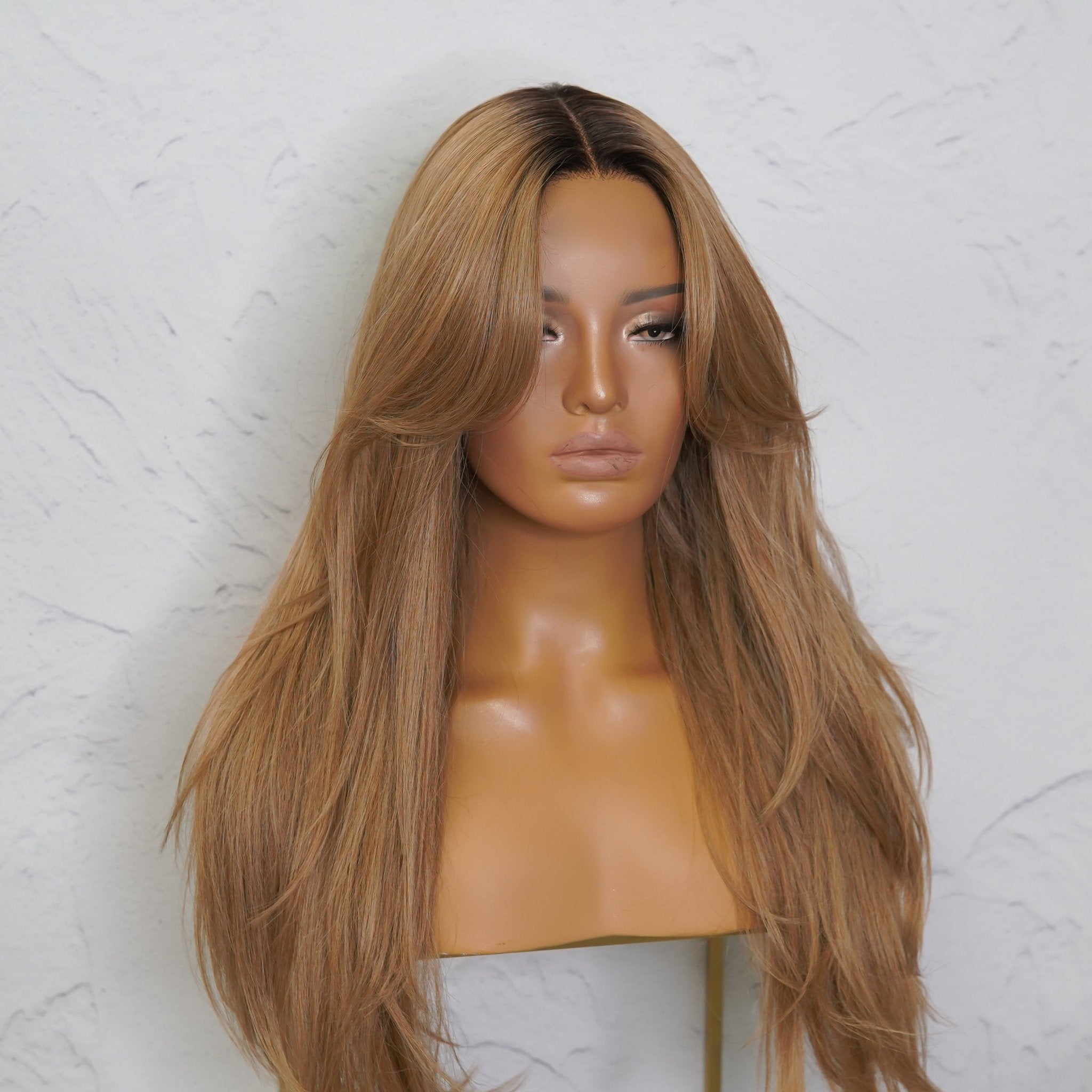 SELENE - Caramel - Lace Front Wig | Brown, 22 Inch, T-Part Lace Front, Synthetic Hair | Milk &amp; Honey Wigs