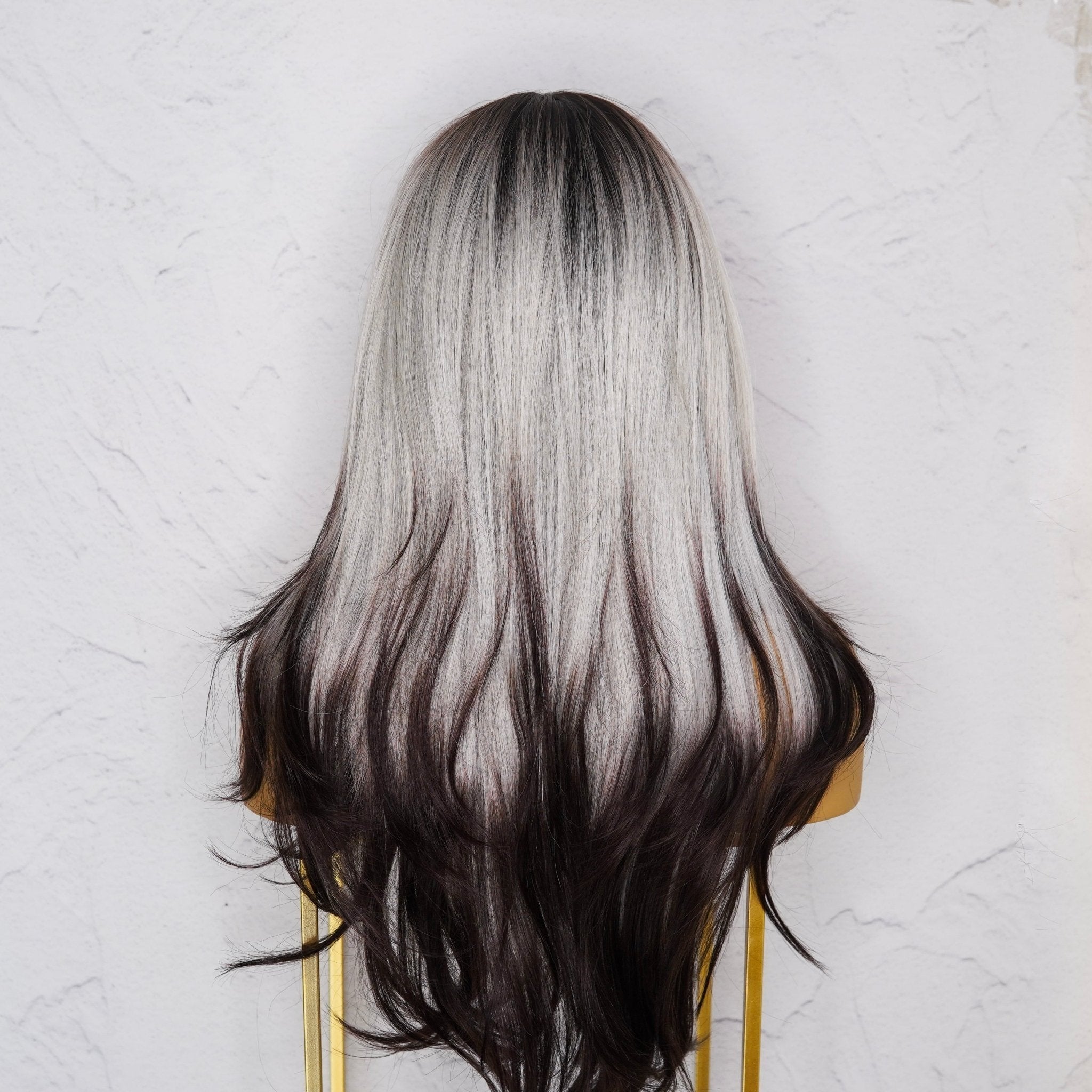 SELENE - Grey Black Ombre - Lace Front Wig | Grey, 22 Inch, T-Part Lace Front, Synthetic Hair | Milk &amp; Honey Wigs