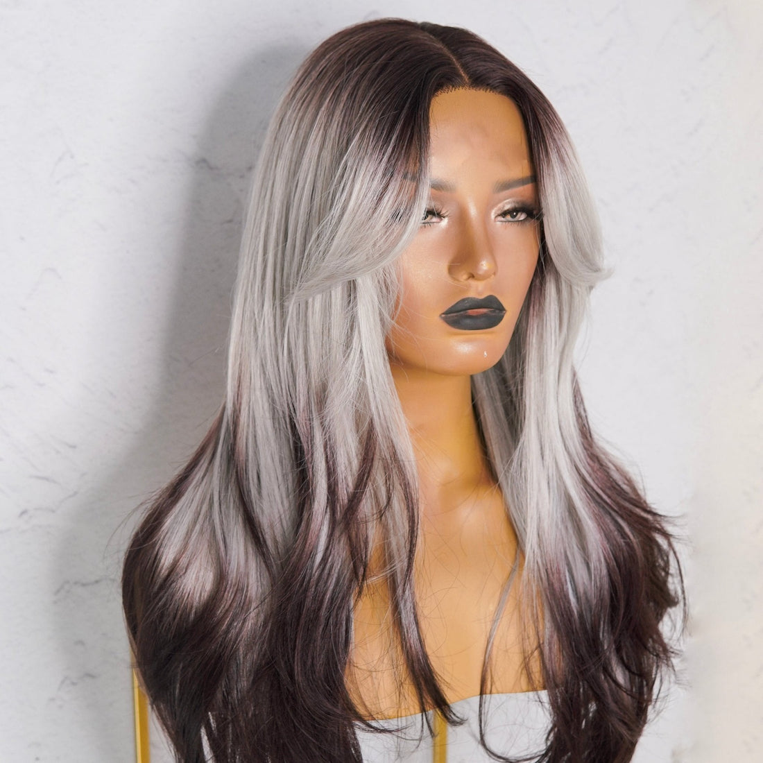 SELENE grey black ombre synthetic straight lace front wig | Milk &amp; Honey Wigs