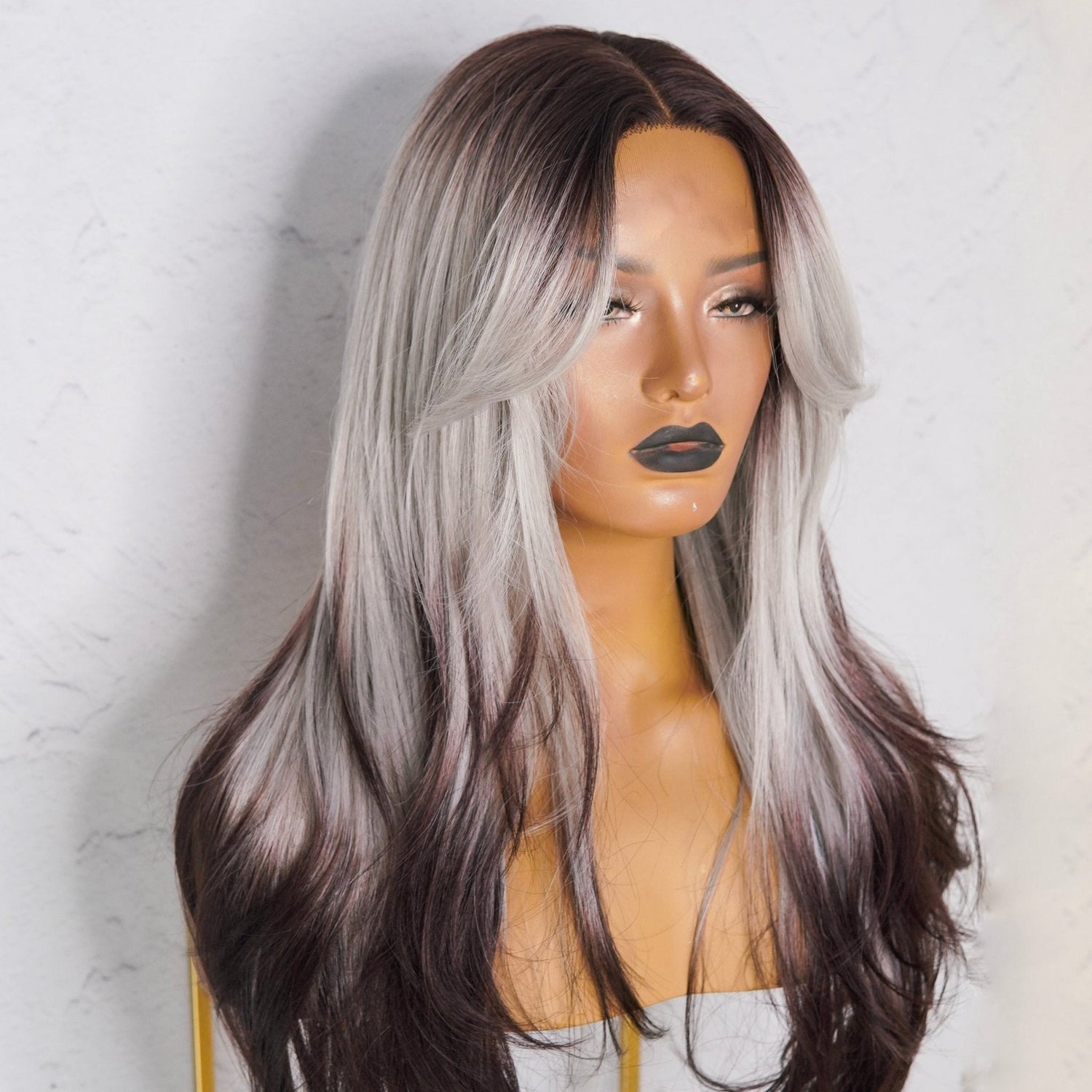 SELENE - Grey Black Ombre - Lace Front Wig | Grey, 22 Inch, T-Part Lace Front, Synthetic Hair | Milk &amp; Honey Wigs