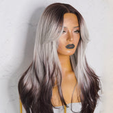 SELENE - Grey Black Ombre - Lace Front Wig | Grey, 22 Inch, T-Part Lace Front, Synthetic Hair | Milk & Honey Wigs