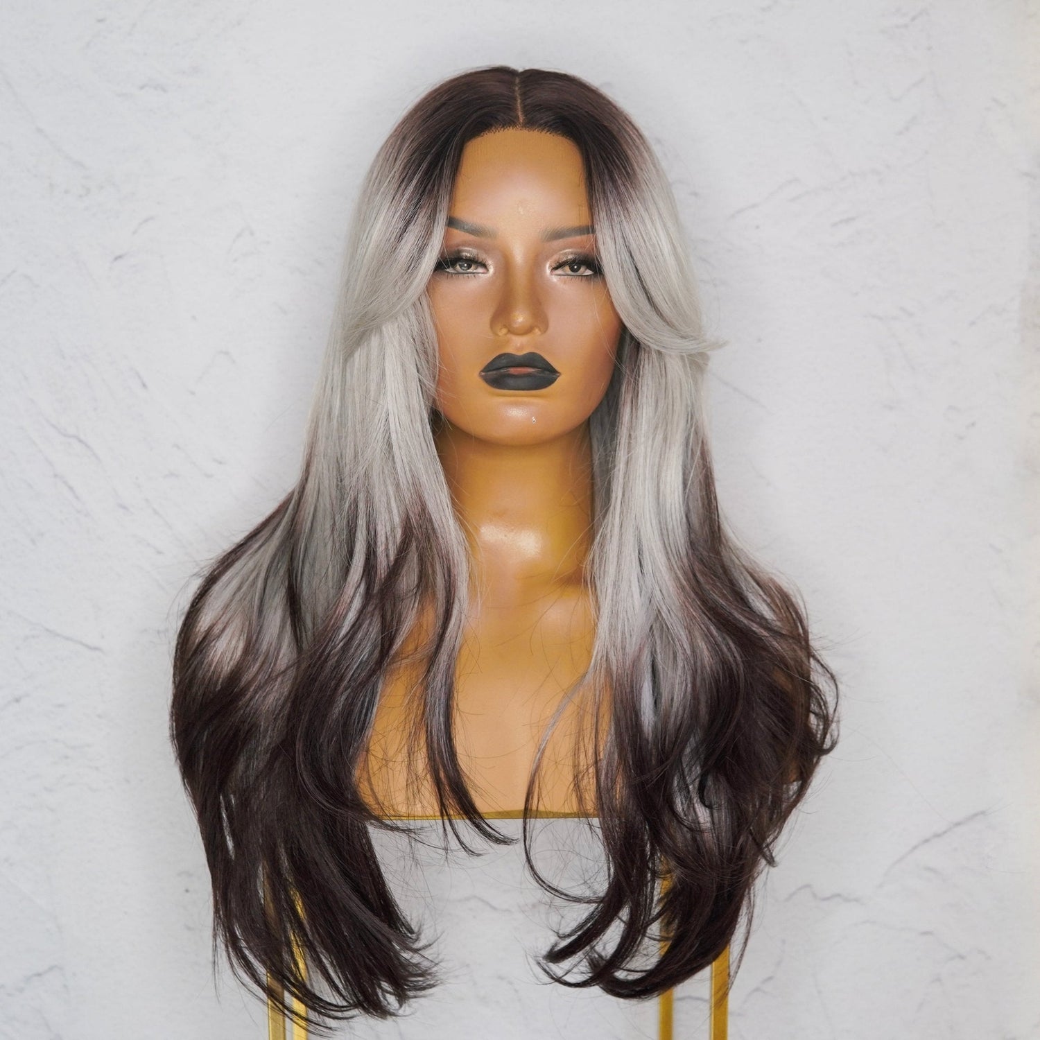 SELENE - Grey Black Ombre - Lace Front Wig | Grey, 22 Inch, T-Part Lace Front, Synthetic Hair | Milk &amp; Honey Wigs