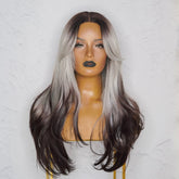 SELENE - Grey Black Ombre - Lace Front Wig | Grey, 22 Inch, T-Part Lace Front, Synthetic Hair | Milk & Honey Wigs