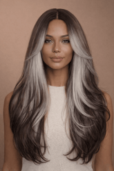 SELENE - Grey Black Ombre - Lace Front Wig | Grey, 22 Inch, T-Part Lace Front, Synthetic Hair | Milk & Honey Wigs