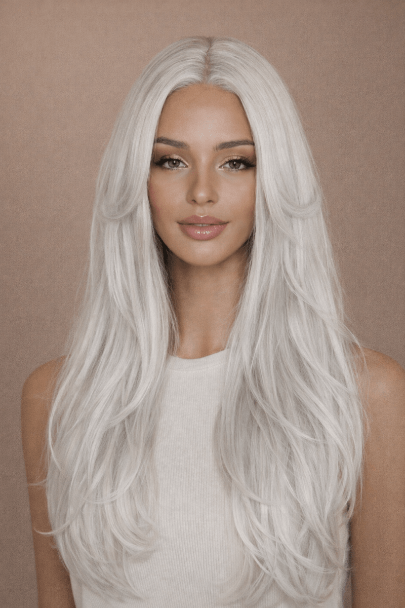 SELENE - Silver - Lace Front Wig | Grey, 22 Inch, T-Part Lace Front, Synthetic Hair | Milk &amp; Honey Wigs