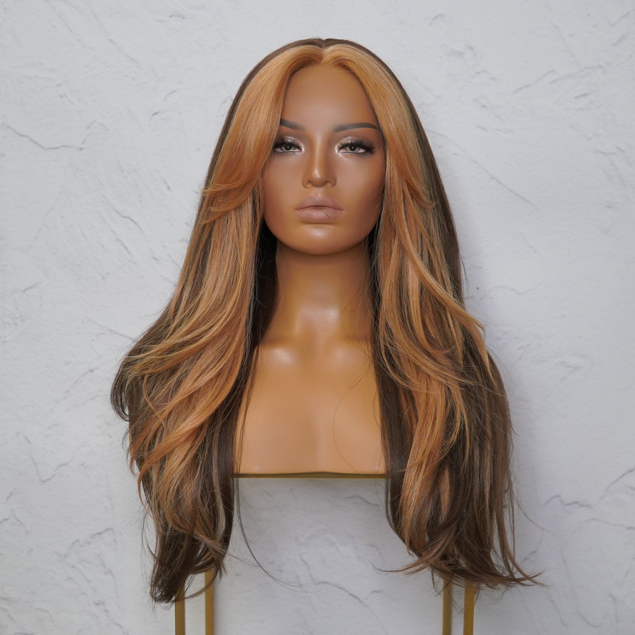 SELENE - Two Tone - Lace Front Wig | Brown, 22 Inch, T-Part Lace Front, Synthetic Hair | Milk &amp; Honey Wigs