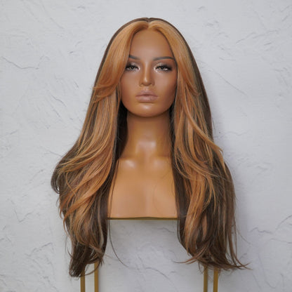 SELENE - Two Tone - Lace Front Wig | Brown, 22 Inch, T-Part Lace Front, Synthetic Hair | Milk &amp; Honey Wigs