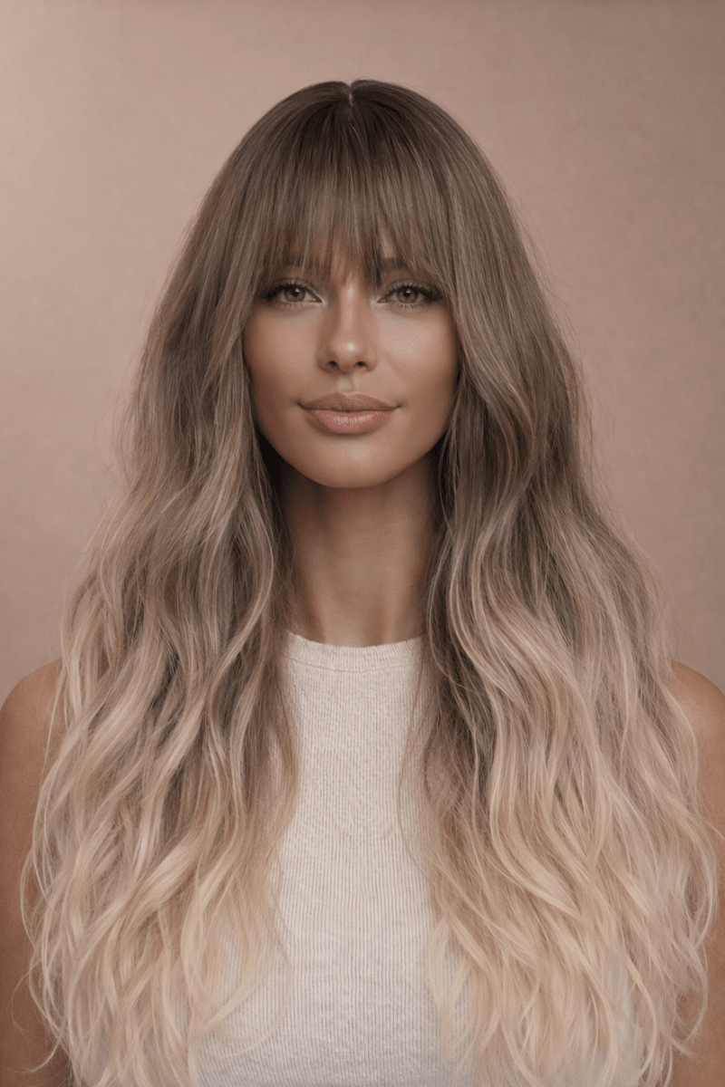 SHAKIRA - Ombre Brown - Fringe Wig | Brown, 24 Inch, Fringe, Synthetic Hair | Milk &amp; Honey Wigs
