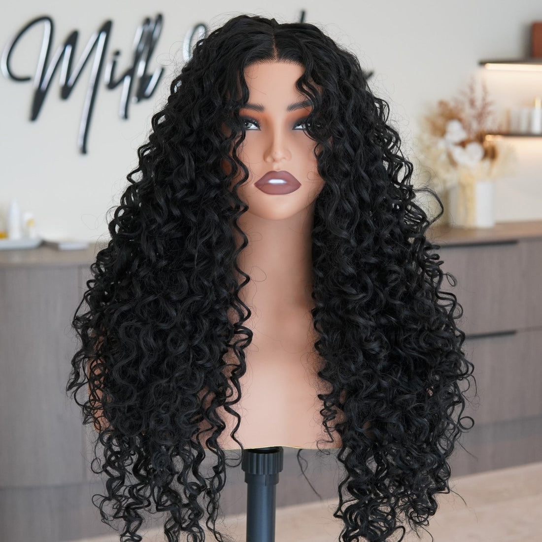 SHIRLEY Natural Black Curl Lace Front Wig - Milk &amp; Honey Wigs